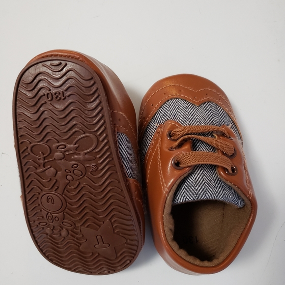 Brown Baby Leather Canvas Rubber Sole Shoe - Picture 12 of 15